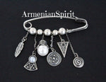Brooch Silver 925 with dangle pomegranate feather pearl flower eternity
