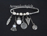 Brooch Silver 925 with dangle pomegranate feather pearl flower eternity