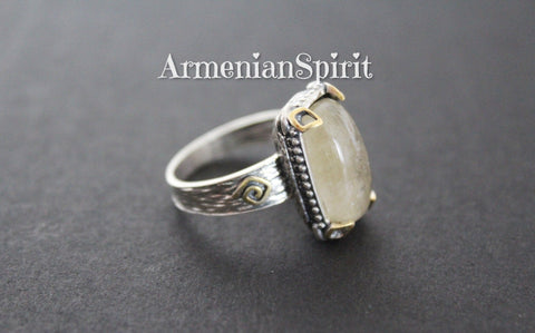 Ring Beige Venus hair gemstone beige Silver 925 gold plated