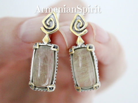 Earrings Beige Venus hair gemstone beige Silver 925 gold plated