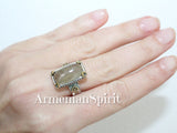 Ring Beige Venus hair gemstone beige Silver 925 gold plated