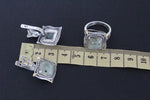 Earrings and ring Green prehnite square gemstone Silver 925 gold plated