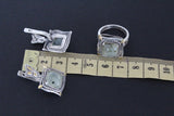 Earrings and ring Green prehnite square gemstone Silver 925 gold plated