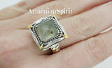 Ring Green prehnite square Silver 925 gold plated