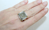 Ring Green prehnite square Silver 925 gold plated