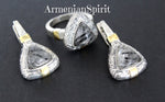 Earrings and ring Gray Venus hair gemstone Silver 925 gold plated