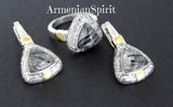 Earrings and ring Gray Venus hair gemstone Silver 925 gold plated