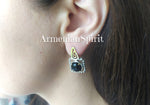 Earrings Natural black onyx square gold plated SILVER 925