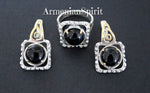Earrings Natural black onyx square gold plated SILVER 925