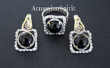 Earrings Natural black onyx square gold plated SILVER 925