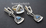 Set labradorite blue Silver 925 gold plated jewelry Earrings ring