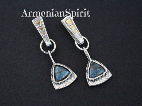 Labradorite earrings blue gem Silver 925 gold plated jewelry