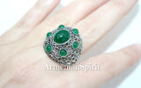 Dome jewelry silver SET Earrings Ring with green quartz stones