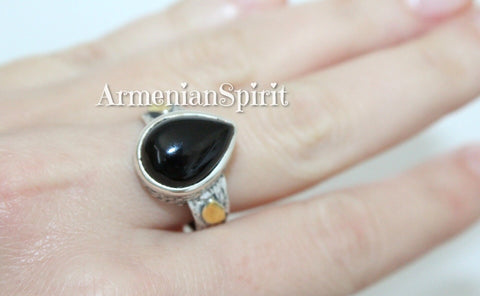 Natural black onyx Ring cabochon CHOOSE gemstone real gold plated SILVER 925