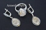 Earrings and ring Beige Venus hair gemstone Silver 925 gold plated