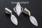 Moon stone and labradorite earrings and ring sterling silver 925