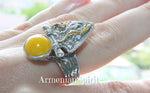 Silver 925 jewelry ring Yellow Jadeite Gold plated