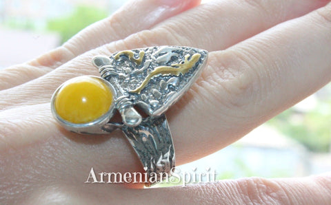 Silver 925 jewelry ring Yellow Jadeite Gold plated