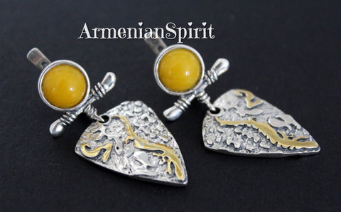 Silver 925 jewelry Earrings Yellow Jadeite gemstone Gold plated