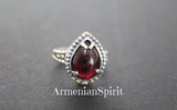 Earrings and ring small drop Silver 925 natural garnet