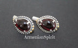 Earrings and ring small drop Silver 925 natural garnet