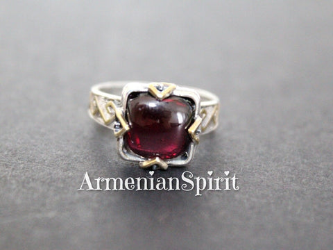 Ring Silver 925 natural garnet Armenian jewelry set