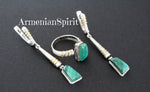 Silver 925 RING Green malachite gemstone Modern Gold plated