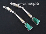 Armenian Silver 925 Earrings and ring Green malachite gemstone