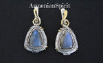 Earrings and ring Labradorite gemstone Silver 925 gold plated