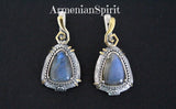 Earrings and ring Labradorite gemstone Silver 925 gold plated