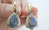 Earrings and ring Labradorite gemstone Silver 925 gold plated