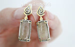 Earrings and ring Gray black Venus hair gemstone Silver 925 gold plated