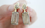 Earrings and ring Beige Venus hair gemstone beige Silver 925 gold plated