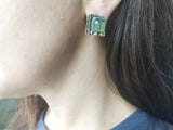 Earrings and ring Green prehnite Silver 925 gold plated