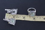 Earrings and ring Green prehnite square gemstone Silver 925 gold plated