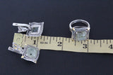 Earrings and ring Green prehnite square gemstone Silver 925 gold plated