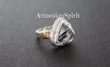 Earrings and ring Gray Venus hair gemstone Silver 925 gold plated