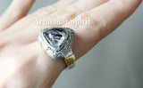 Ring Gray Venus hair gemstone Silver 925 gold plated