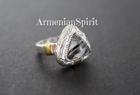 Ring Gray Venus hair gemstone Silver 925 gold plated