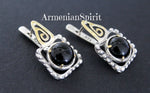Earrings Natural black onyx square gold plated SILVER 925