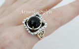 Ring Natural black onyx square gold plated SILVER 925
