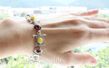 Bracelet Sterling silver 925 garnet jadeite gemstones gold plated parts