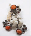 Earrings ring Yellow jadeite sterling silver 925 white zircons