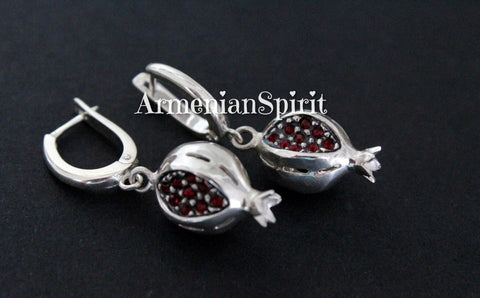 Pomegranate Earrings Armenian symbol STERLING SILVER 925 zircon