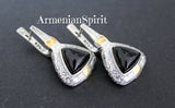 Earrings and ring onyx black gemstone Silver 925 gold plated