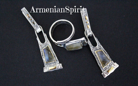 Set labradorite blue Silver 925 gold plated jewelry Earrings