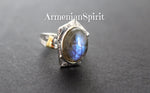 Earrings ring Set labradorite blue gem Silver gold plated jewelry