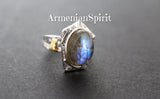 Earrings ring Set labradorite blue gem Silver gold plated jewelry