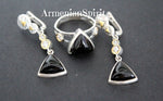Earrings and ring black onyx and white zircon Armenian jewelry Sterling SILVER 925