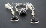 Earrings and ring black onyx and white zircon Armenian jewelry Sterling SILVER 925